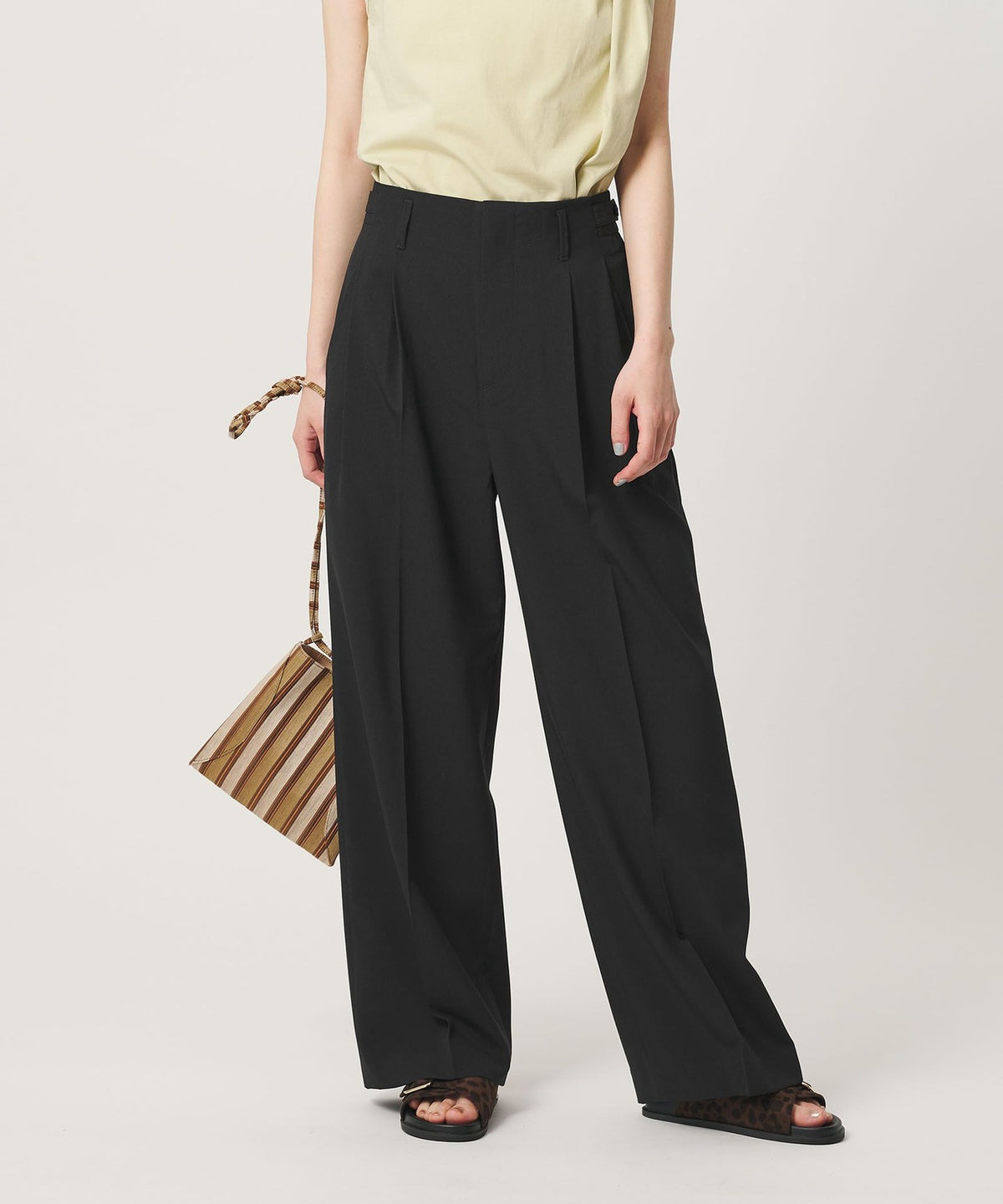 Polyester Poplin 2-Tuck Tab Wide-Leg Pants - Quick-Drying, Cool Touch, Washable