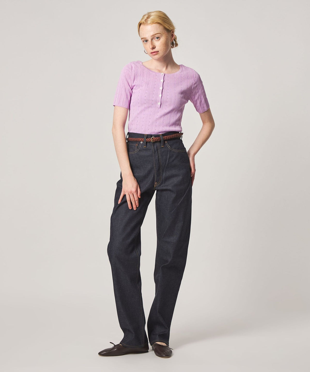 ＜Steven Alan＞镂空罗纹亨利领套头衫