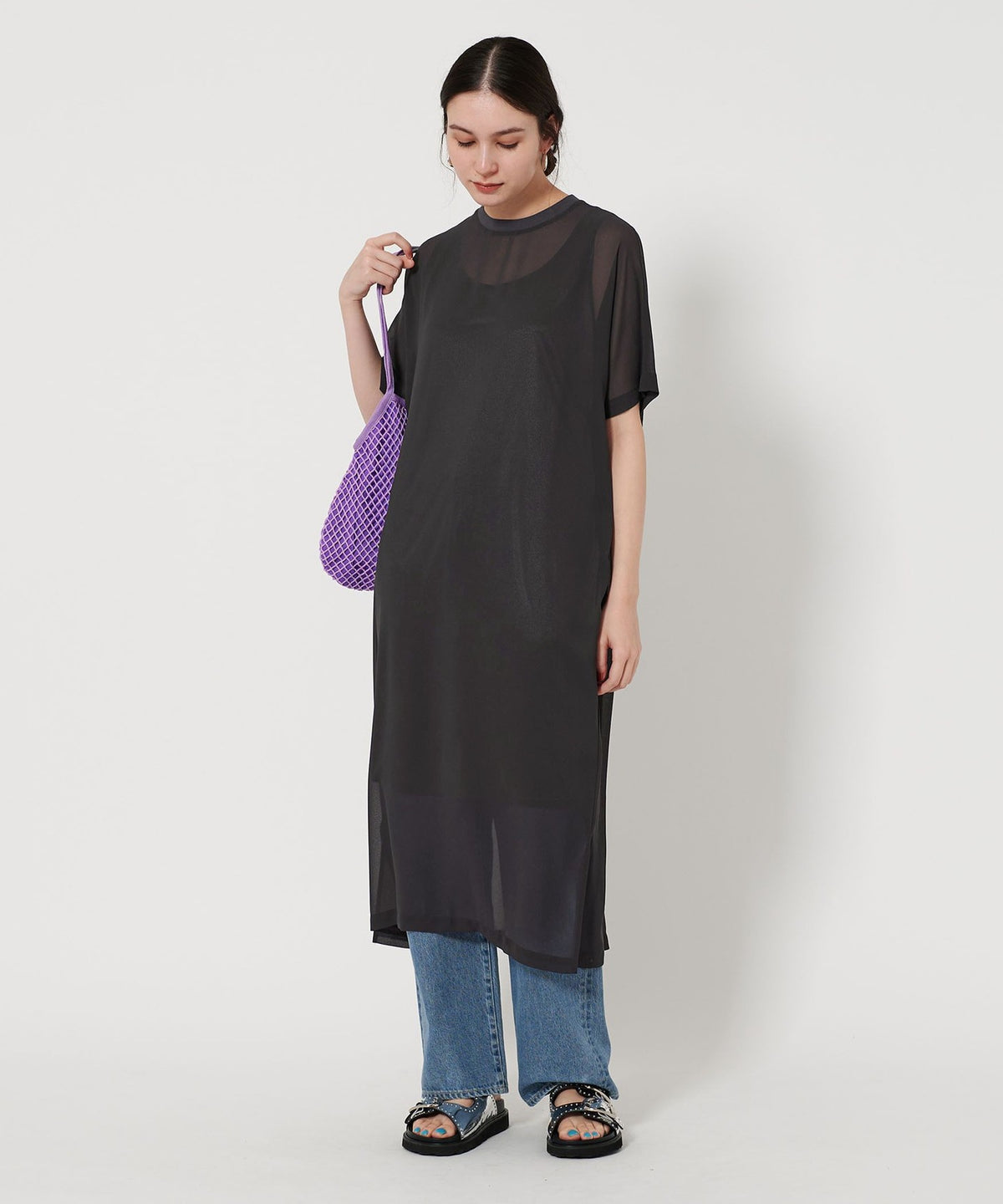 Chiffon Layered Dolman Sleeve ड्रेस
