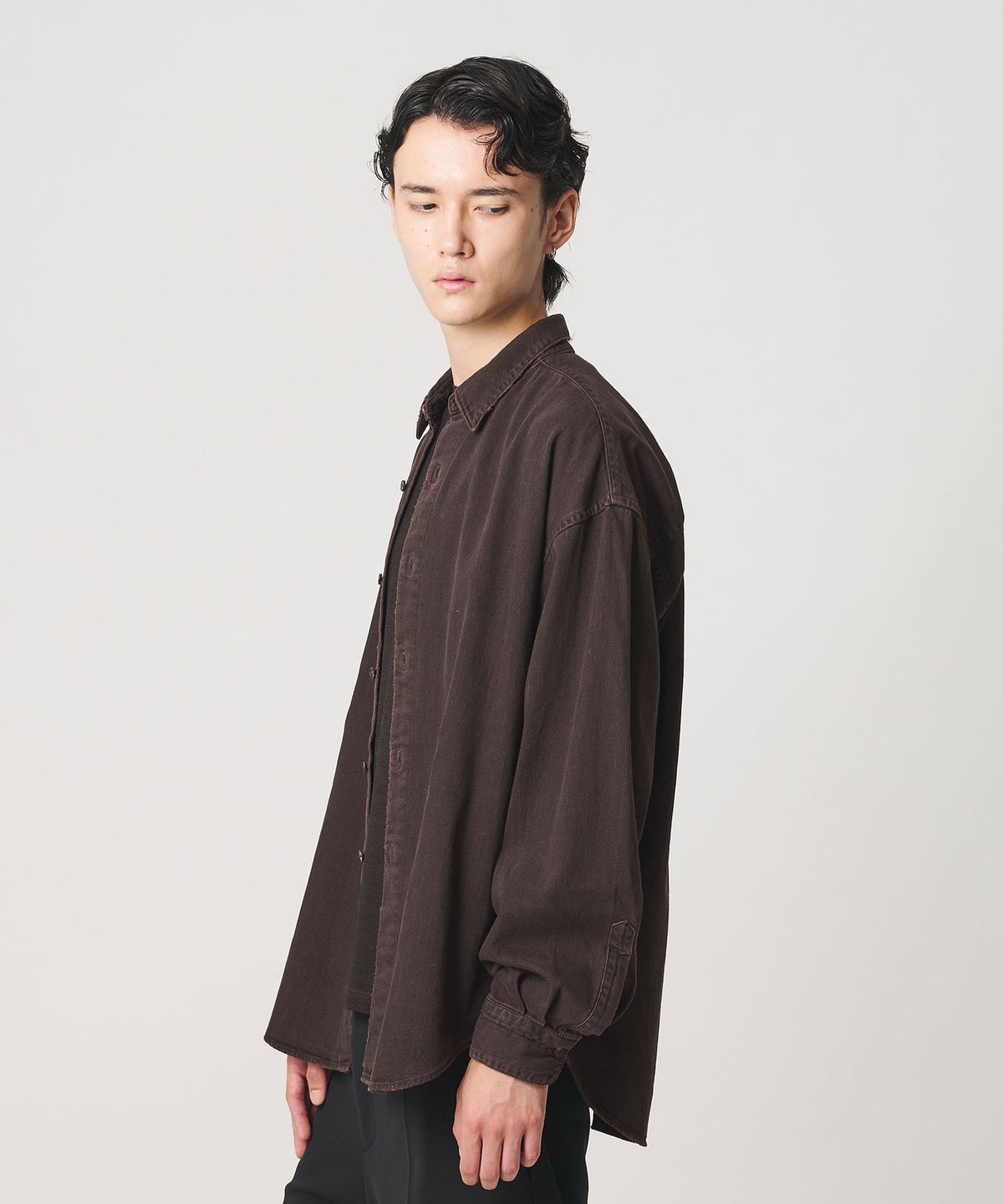 <H> OVERDYED DENIM WIDE REGULAR COLLAR SHIRT