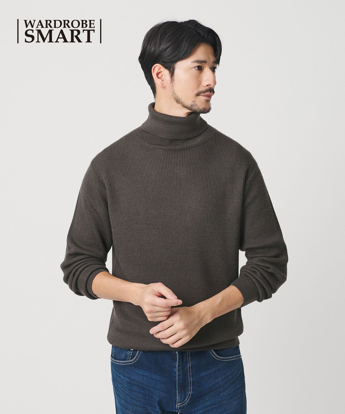 WARDROBE SMART 可機洗羊毛混紡羅紋高領毛衣