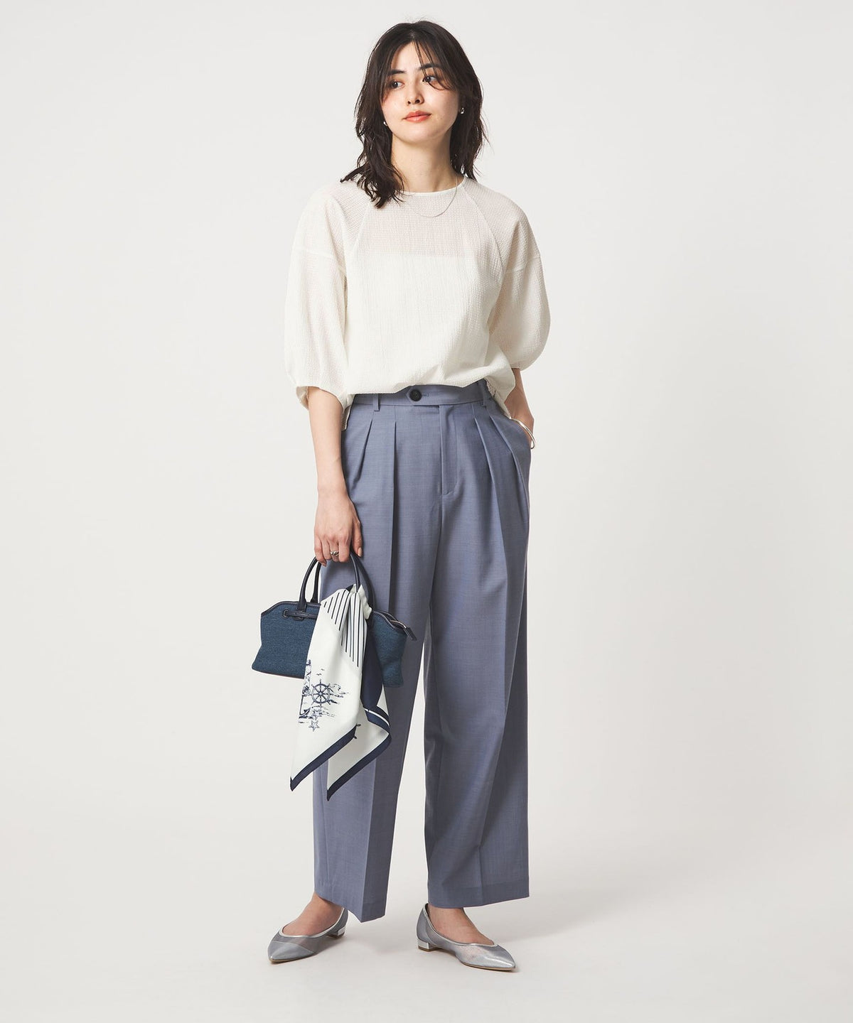 Top en maille seersucker à manches plissées
