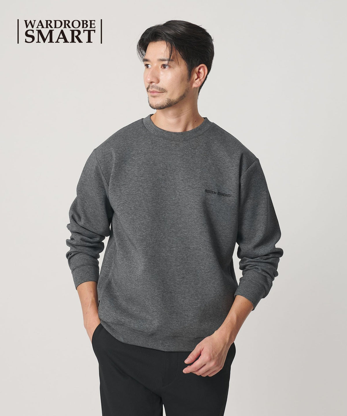【WEB限定 WARDROBE SMART】雙層針織 Logo 圓領運動衫/可成套穿著【抗菌・防臭】