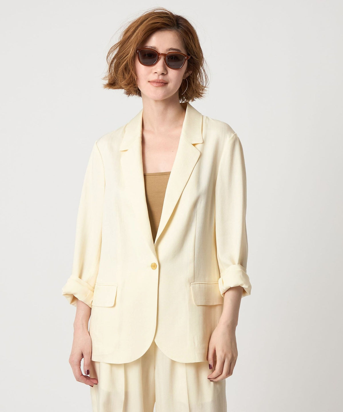 <conte> Twill 1-Button Tailored Jacket